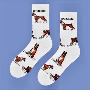 Boxer Dog Pattern White Socks